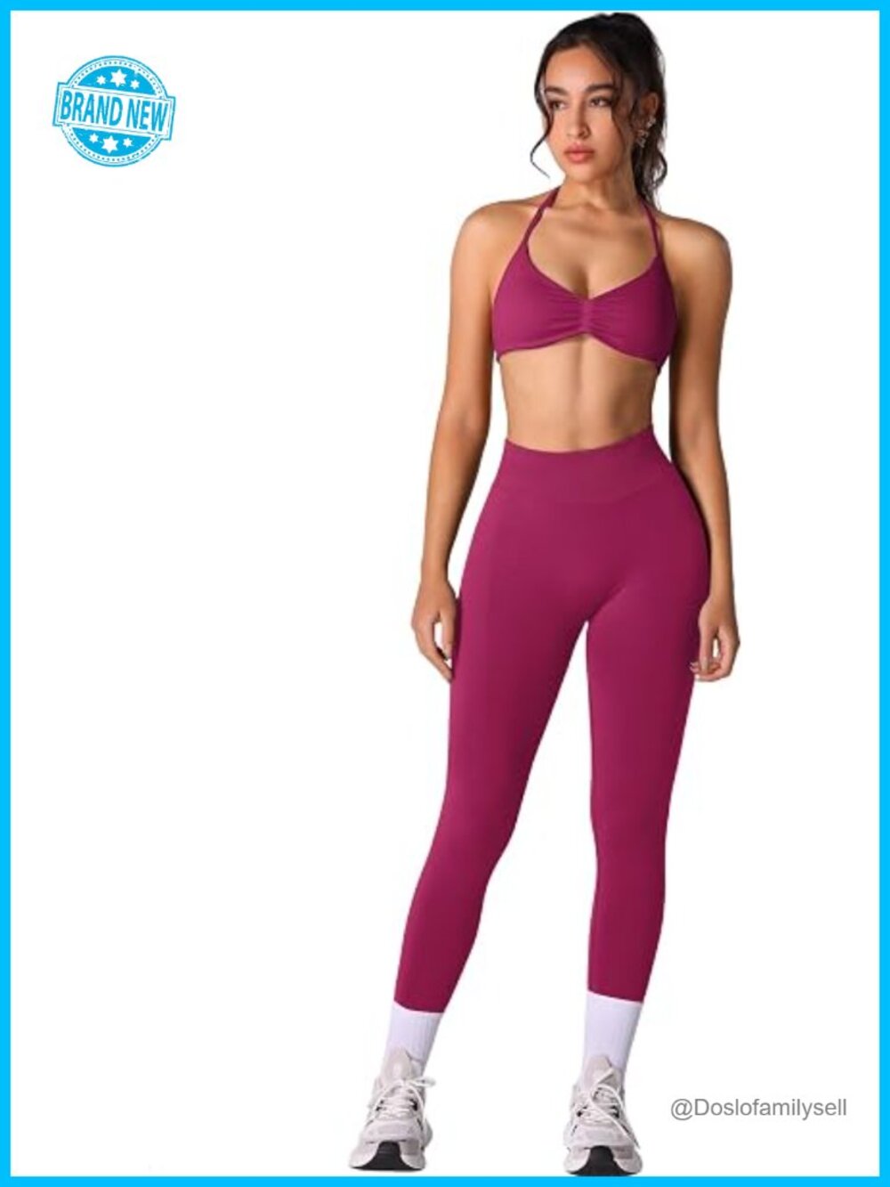 2 Piece Seamless Halter Sports Bra Scrunch Butt High Waist Leggings Gym Yoga